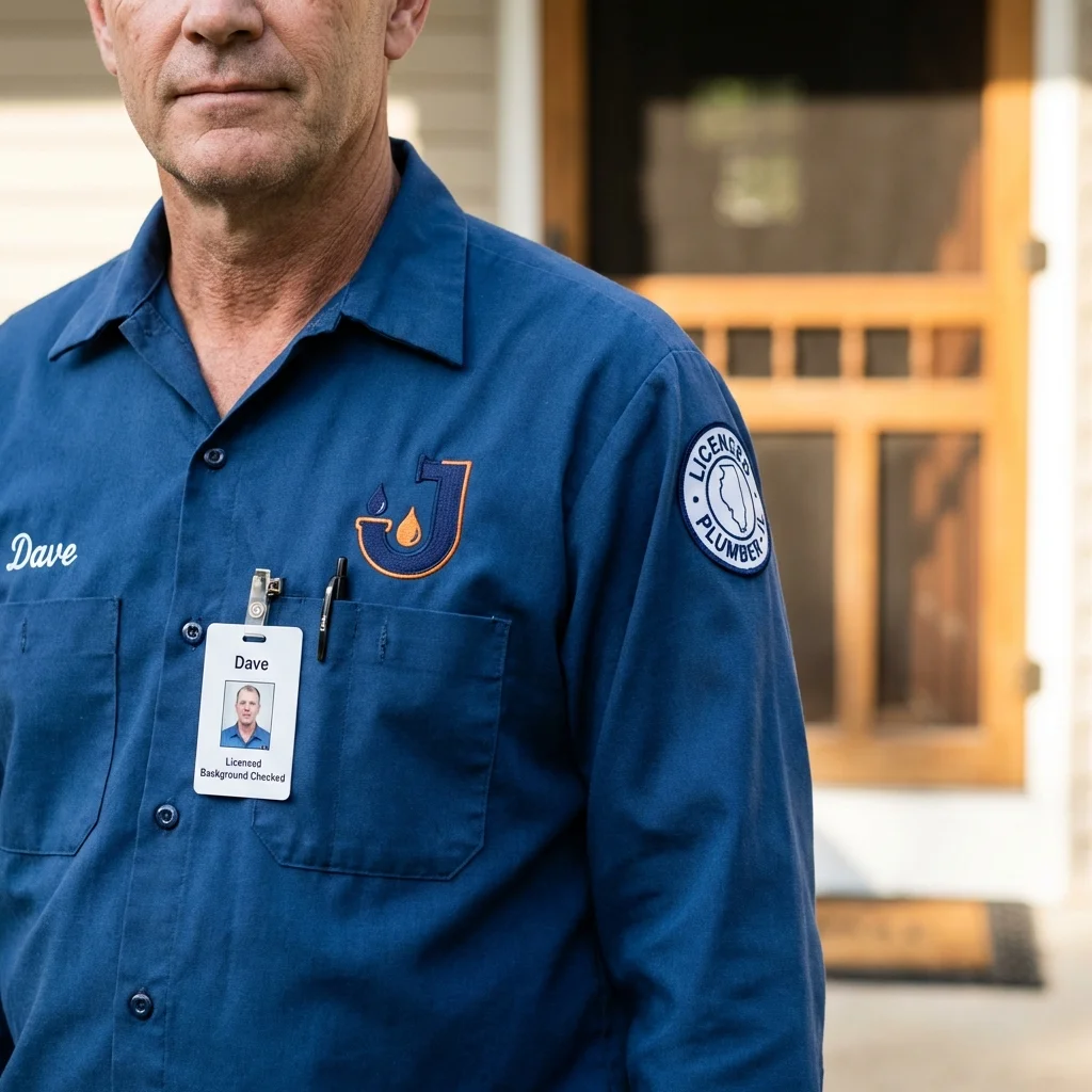 Licensed plumber showing ID badge in Lakewood, CA