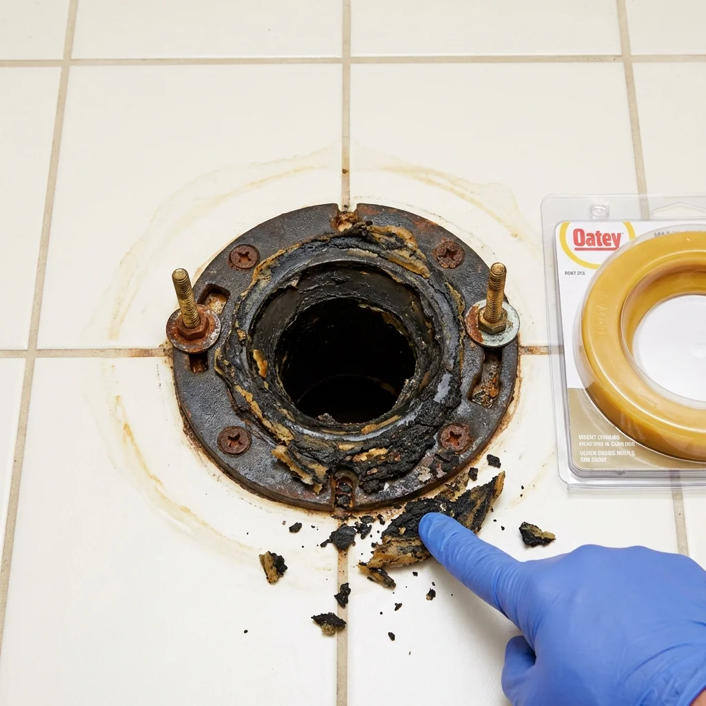 Failed wax ring showing water seepage at the base of a toilet in a Lakewood, CA home