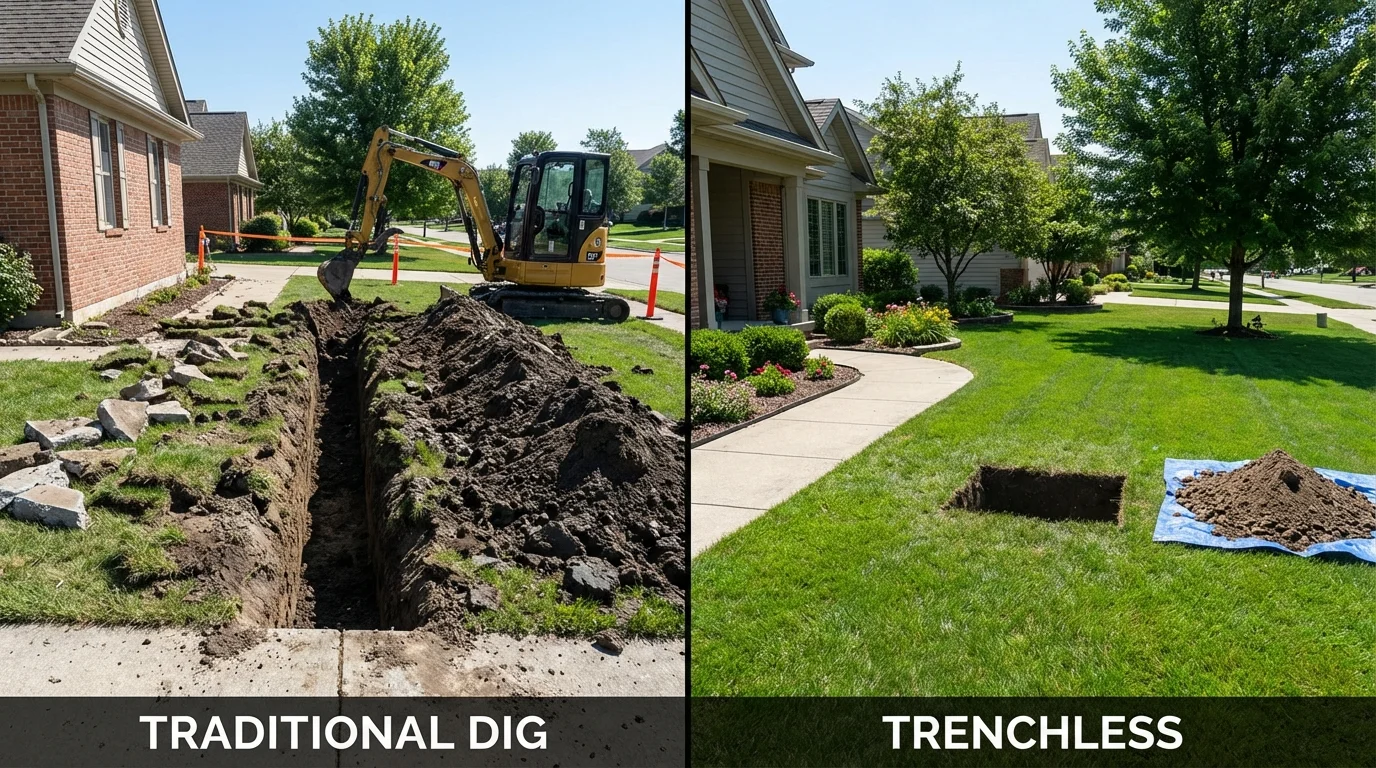 Trenchless sewer repair with minimal yard damage versus traditional excavation in Lakewood, CA